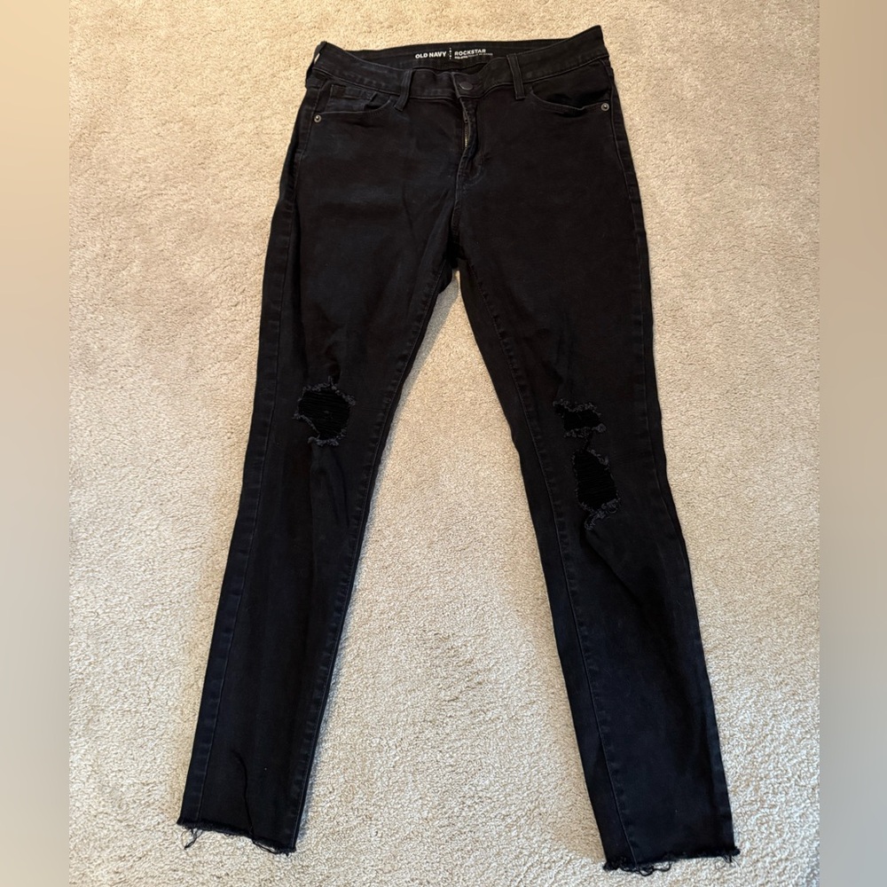 Old Navy Black Distressed Skinny Jeans - Women's Stretch Denim
